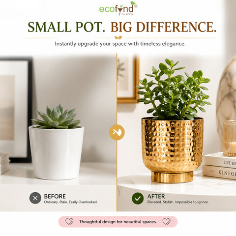 ecofynd Premium Golden Metal Planter – 5 Inch, Goblet Design