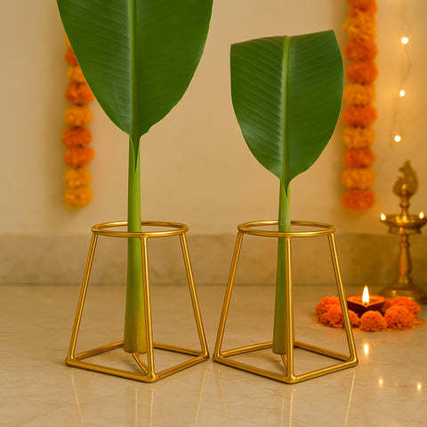 ecofynd Banana Plant Stand (Pack of 2) – Golden Metal Stand for Puja, Weddings & Festivals