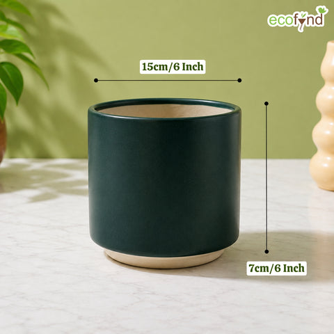 ecofynd Ecofynd 6 Inch Dark Green Ceramic Cachepot Planter with Drainage