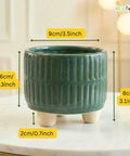 ecofynd Ecofynd Dark Green 3.5 Inch Ribbed Ceramic Cachepot Planter with Drainage Hole