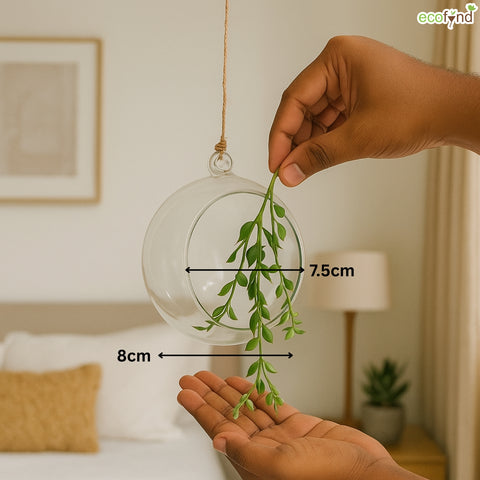ecofynd Hanging Glass Planter – Cut Sphere Design | Clear Transparent Glass, Small