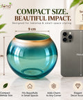 ecofynd Glass Vase for Flowers & Decor – Clear Bowl Shape | Aqua & Golden Hue