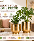 ecofynd Set of 2 Halo Ribbed Metal Planter in Symmetrical Design