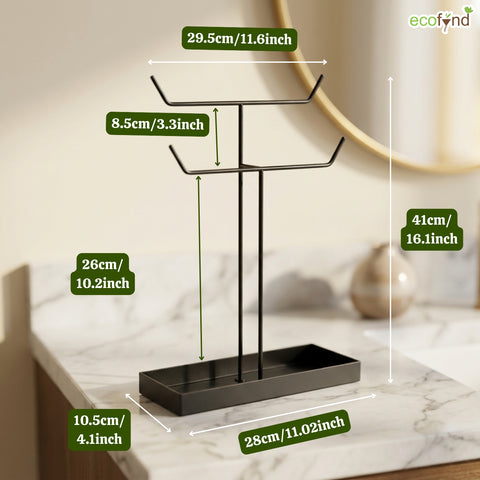 ecofynd Ecofynd 2-Tier Jewelry Hanger Stand with Storage Tray (Black)