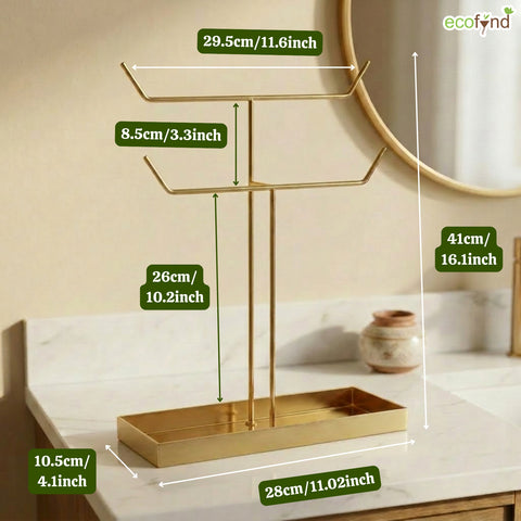 ecofynd Ecofynd 2-Tier Jewelry Hanger Stand with Storage Tray (Golden)