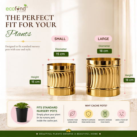 ecofynd Set of 2 Cylindrical Metal Planter – 6/7 Inch, Symmetrical Design