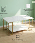 ecofynd Ecofynd 39 Inch White & Gold 2-Tier Center Table for Living Rooms