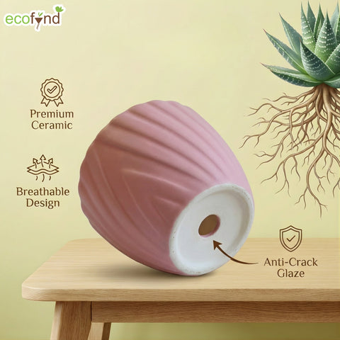 ecofynd Ecofynd Pink Twisted 4 Inch Ceramic Cachepot Planter for Indoor Plants