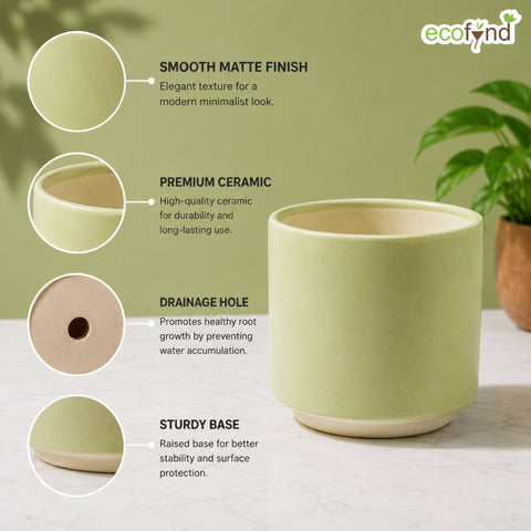 ecofynd Ecofynd 6 Inch Light Green Ceramic Cachepot Planter with Drainage