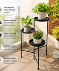 ecofynd Ecofynd Troy 3-Tier Foldable Metal Plant Stand for Balcony & Garden (Black)