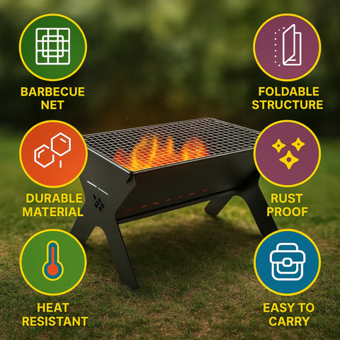 ecofynd Portable Charcoal Barbeque Grill – High-Quality Net & Fast Setup