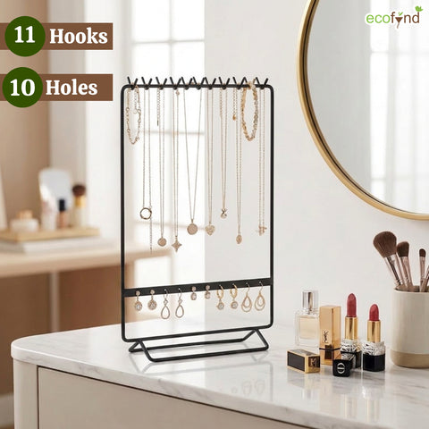 ecofynd Ecofynd 2-Tier Black Metal Jewelry Organizer Stand with 11 Hooks & 10 Earring Holes