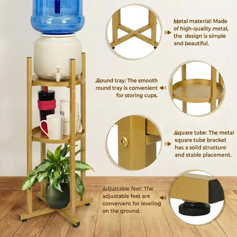 ecofynd Ecofynd HydroNest 2-Tier Golden Water Dispenser Stand with Storage Shelf