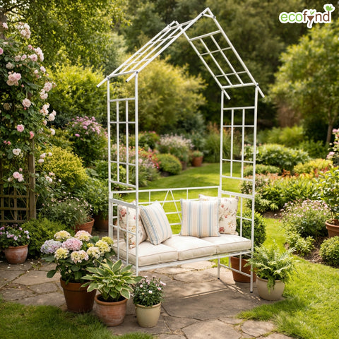 ecofynd Ecofynd White Arbor 2 Seater Garden Bench for Outdoors Hut Shaped