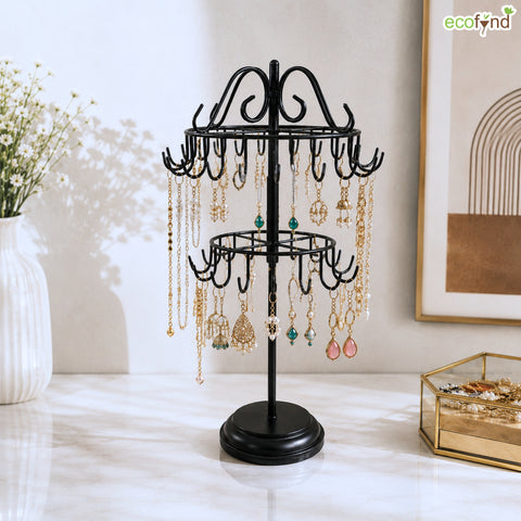ecofynd Ecofynd Rotating 2 Tier Jewelry Organizer Stand with 40 Hooks (Black)