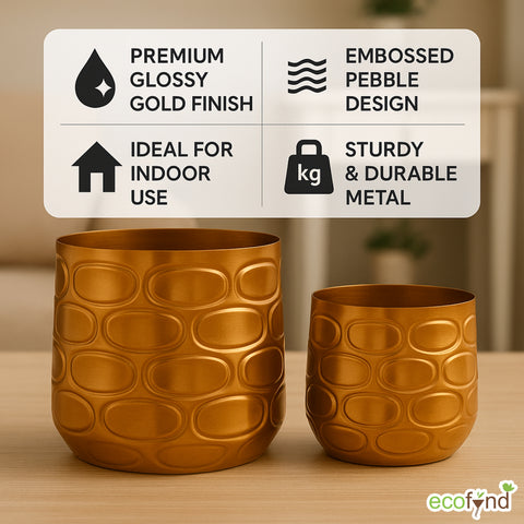 ecofynd Premium Golden Metal Planter – 7 and 5 Inch, Symmetrical Oval Design