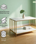 ecofynd Ecofynd 35 Inch White & Gold 2-Tier Center Table for Minmalist Living Rooms