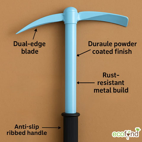 ecofynd Heavy Duty Garden Tiller with Wooden Handle – Sky Blue