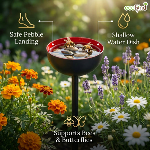 ecofynd Ecofynd Bee Watering Station with Decorative Garden Stake (Red)