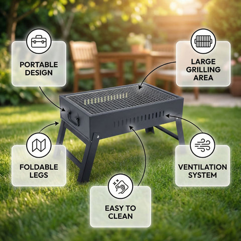 ecofynd Portable and Foldable Charcoal Barbeque Grill – High-Quality Net & Fast Setup