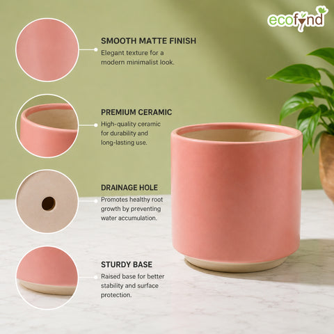 ecofynd Ecofynd 6 Inch Pink Ceramic Cachepot Planter with Drainage