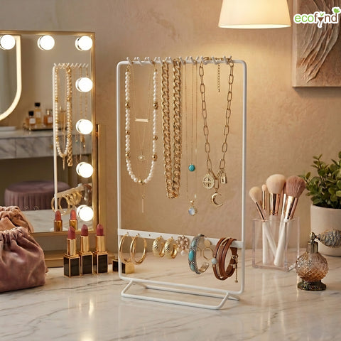 ecofynd Ecofynd 2-Tier White Metal Jewelry Organizer Stand with 11 Hooks & 10 Earring Holes