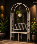 ecofynd Wide Garden Arch with Bench – Elegant Metal Arbor for Climbing Plants