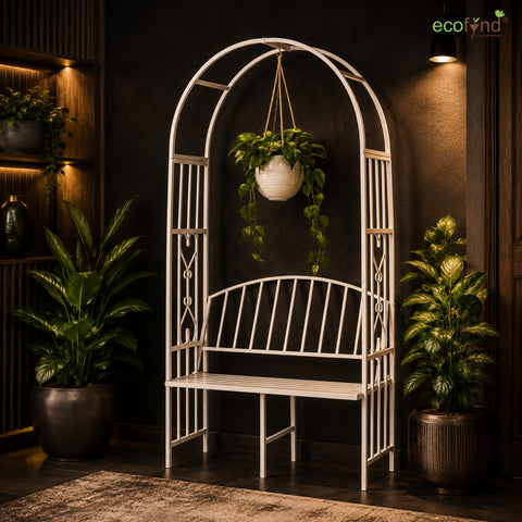 ecofynd Wide Garden Arch with Bench – Elegant Metal Arbor for Climbing Plants