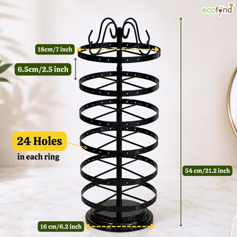 ecofynd Ecofynd 6-Tier Rotating Jewelry Organizer Stand with 144 Holes, Black Metal Earring Holder