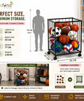 ecofynd Black Sports Ball Storage Rack with 360° Rotating Wheels