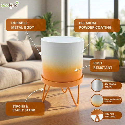 ecofynd Ecofynd Lucas Tabletop Metal Planter with Orange Stand
