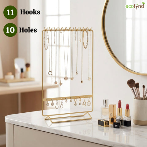 ecofynd Ecofynd 2-Tier Golden Metal Jewelry Organizer Stand with 11 Hooks & 10 Earring Holes