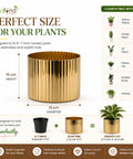 ecofynd 6 Inch Ribbed Metal Pedestal Planter – Gold Finish