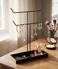 ecofynd Ecofynd 2-Tier Jewelry Hanger Stand with Storage Tray (Black)