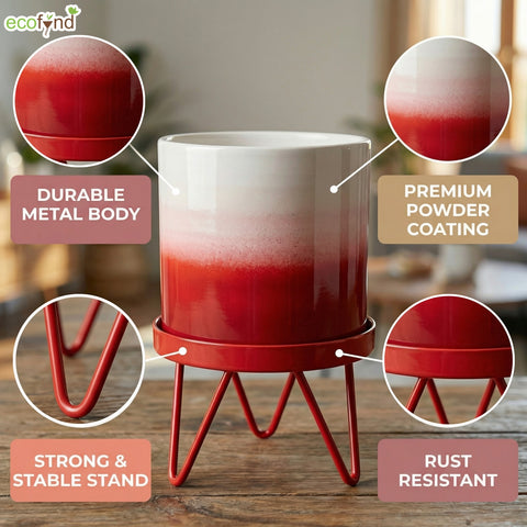 ecofynd Ecofynd Lucas Tabletop Metal Planter with Red Stand