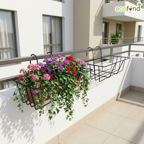 ecofynd 2 Pack 16 Inches Metal Hanging Flower Pot Stand For Railing Planter