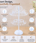 ecofynd 2-Tier White Metal Jewelry Organizer Stand with 40 Hooks