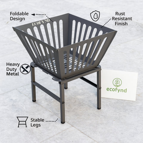 ecofynd Foldable Iron Fire Pit – Heavy Duty, High Heat & Portable