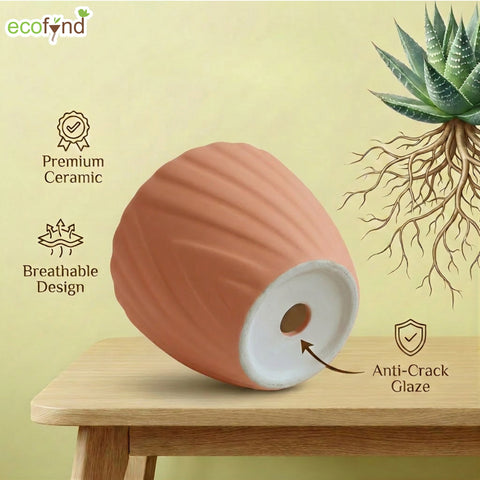ecofynd Ecofynd Peach Twisted 4 Inch Ceramic Cachepot Planter for Indoor Plants