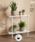 ecofynd Eric Jr Metal White Plant Stand – 2 Tier Utility Display for Home & Garden