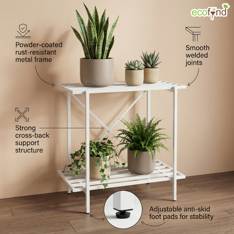 ecofynd Eric Jr Metal White Plant Stand – 2 Tier Utility Display for Home & Garden