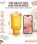ecofynd Glass Vase for Flowers & Decor – Symmetrical Ribbed Pattern | Yellow