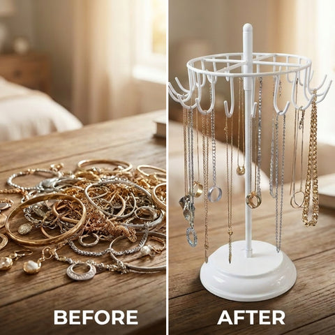 ecofynd Ecofynd Rotating Jewelry Organizer Stand with 20 Hooks (White)