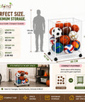 ecofynd White Sports Ball Storage Rack with 360° Rotating Wheels