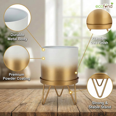 ecofynd Ecofynd Lucas Tabletop Metal Planter with Gold Stand