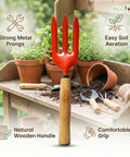 ecofynd Small Hand Fork with Wooden Handle – 25 × 6 cm Rust-Resistant Garden Tool