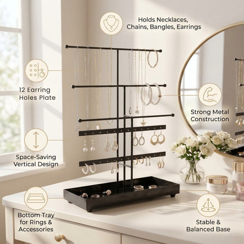 ecofynd 5-Tier Black Metal Jewelry Organizer Stand