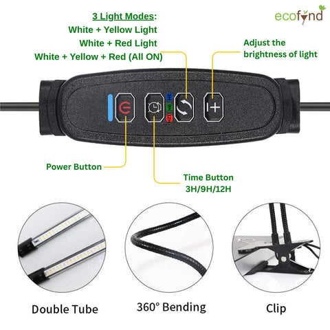 ecofynd Kaira2 Grow Light for Indoor Plants | Red, Yellow & White LED