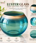 ecofynd Glass Vase for Flowers & Decor – Clear Bowl Shape | Aqua & Golden Hue