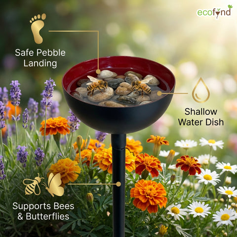 ecofynd Ecofynd Bee Watering Station with Decorative Garden Stake (Dark Red)
